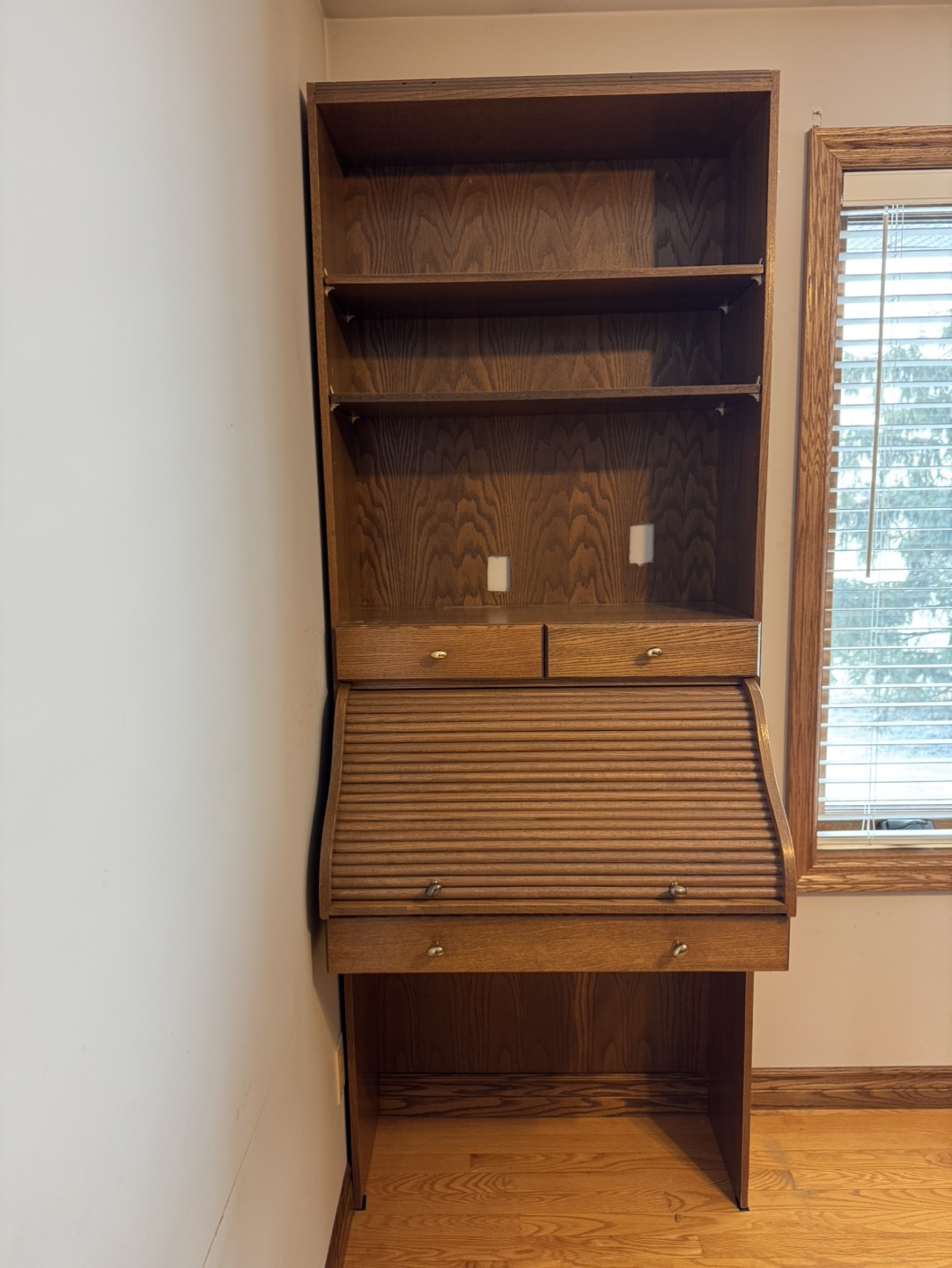 Vintage Wooden Secretary Desk with Hutch