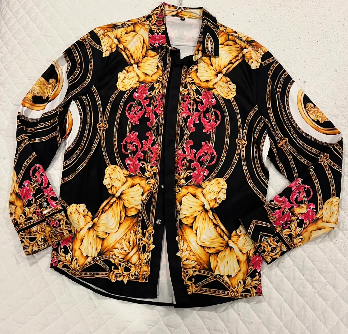Men's Baroque Print Long Sleeve Button-Up Shirt thumbnail