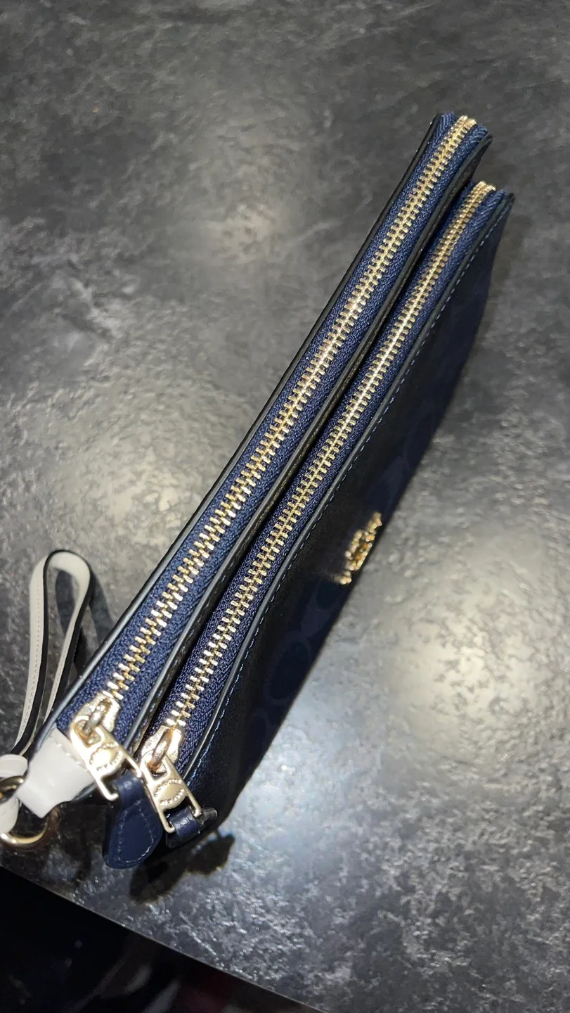 Coach Double Zip Wallet in Signature Canvas - Gold/Denim Multi image indicator(8)