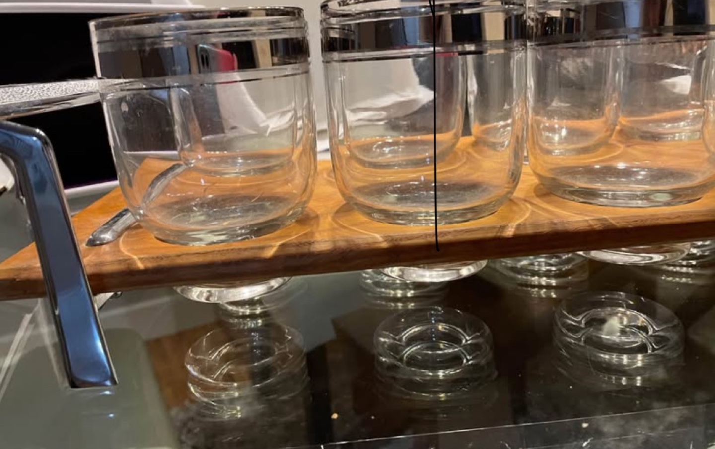 Vintage Mid-Century Modern Glass Tumblers with Wooden Carrier - photo 3
