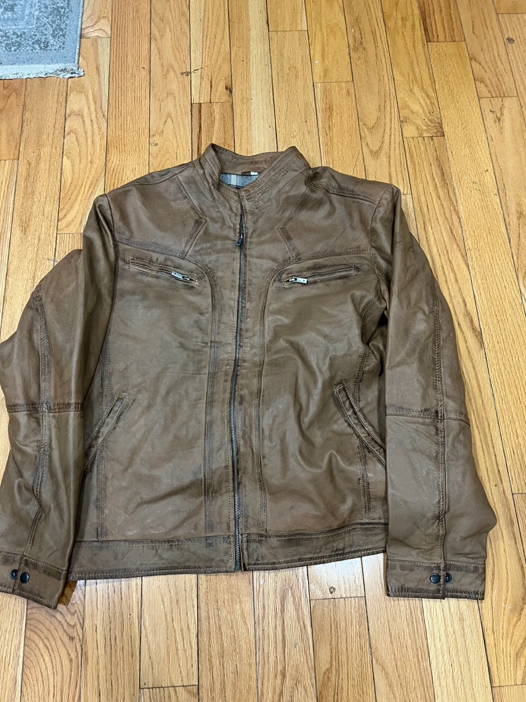 Men's Brown Leather Jacket image indicator(2)