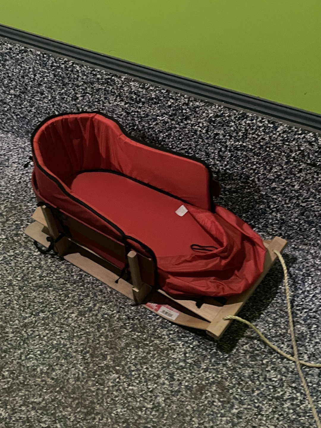 Wooden Sled with Red Padded Seat
