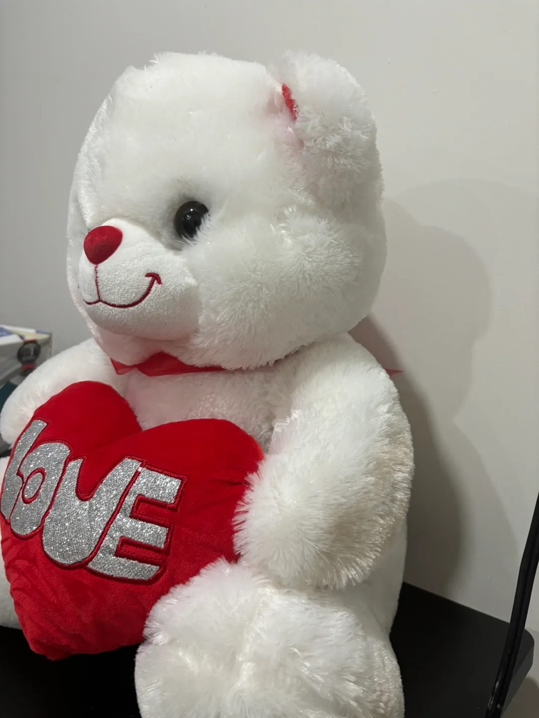 Large White Plush Teddy Bear with Red Heart image indicator(2)