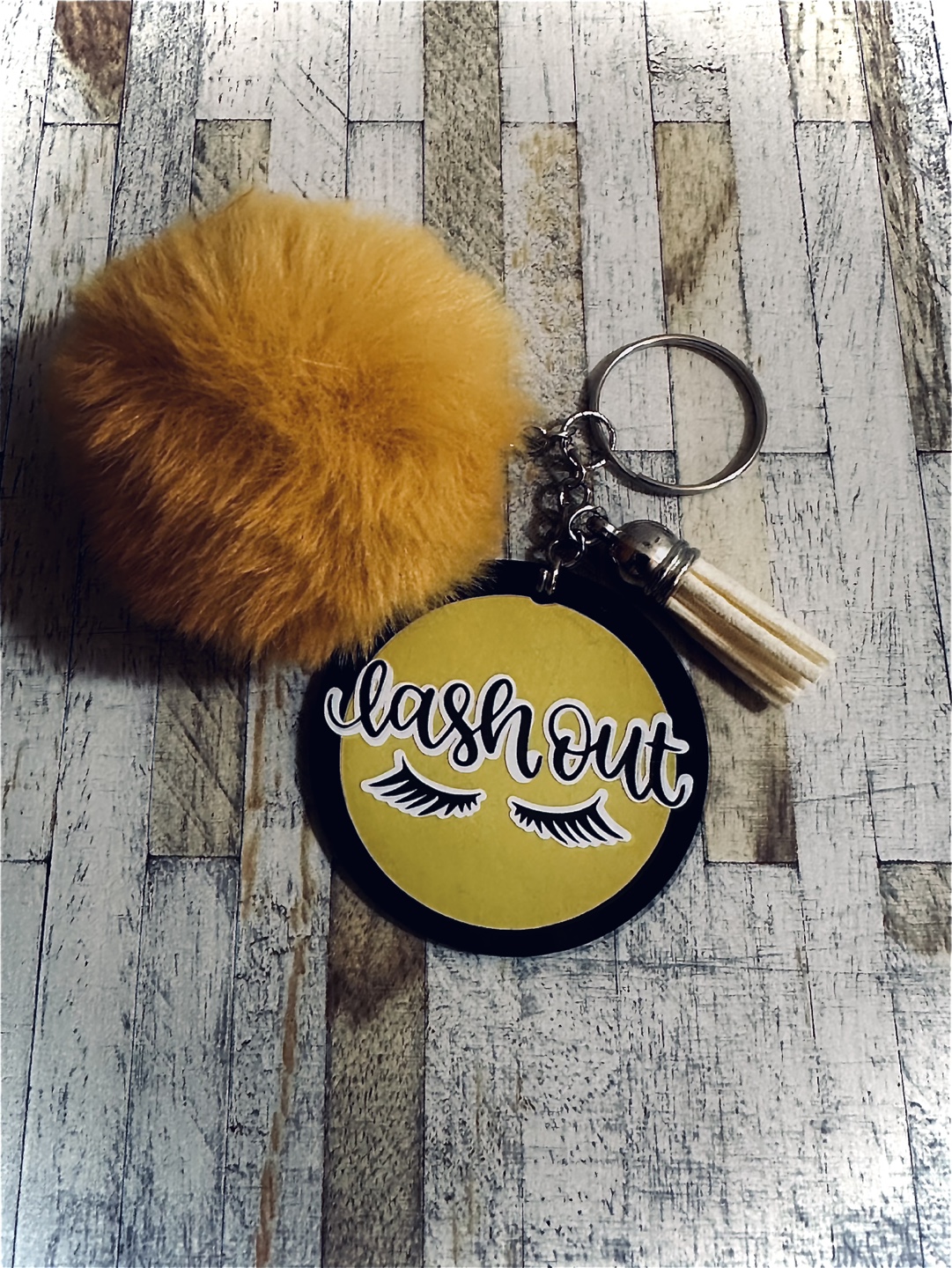 “Lash Out”  Eye Lash Keychain with Pom Pom and tassel Charm