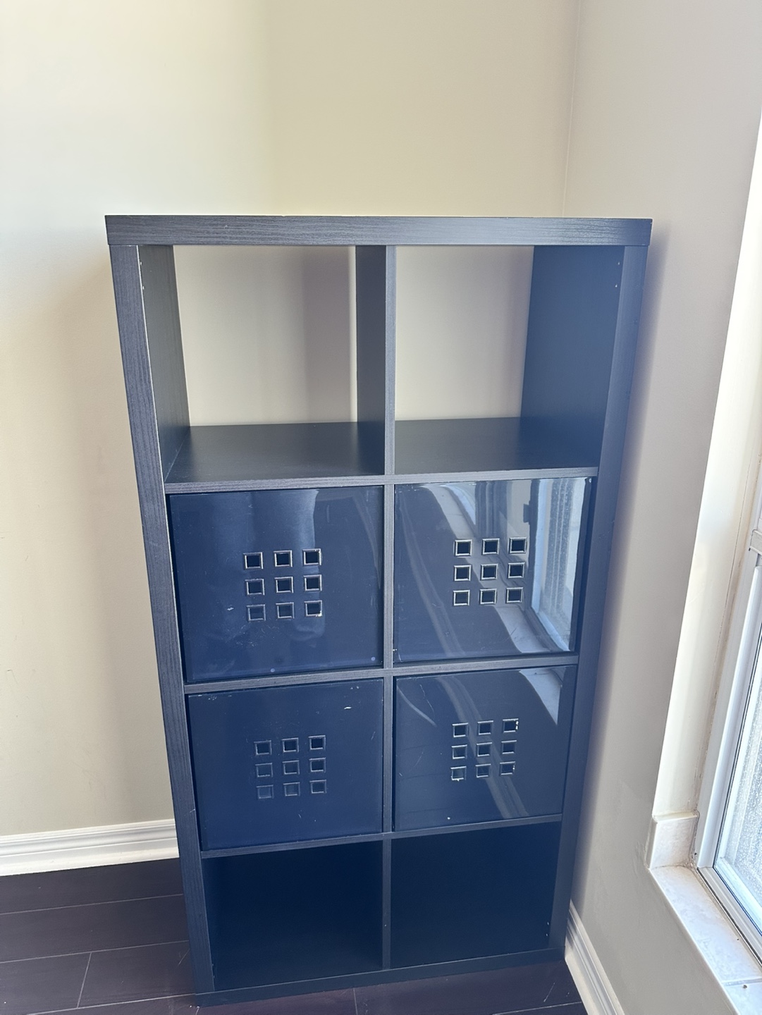 Black Shelving Unit with Inserts