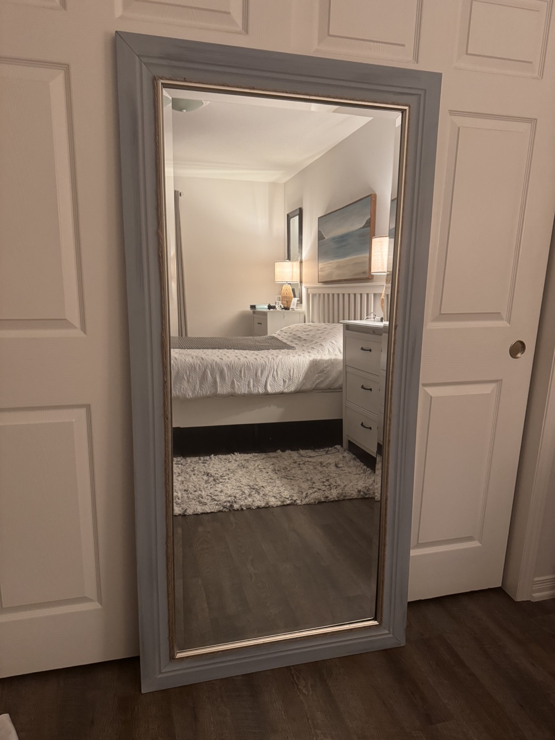 Full-Length Grey Mirror with Rope Trim