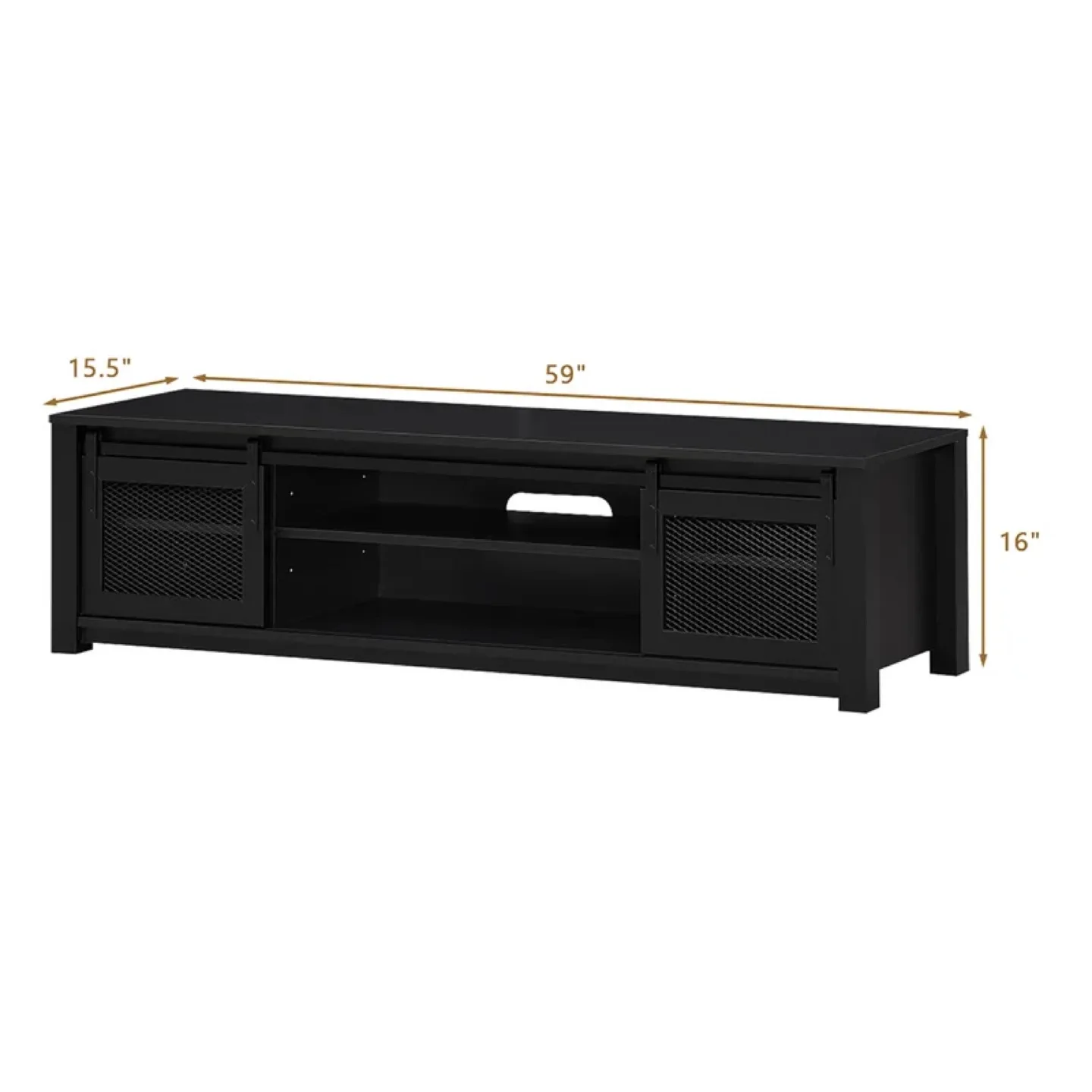 Black wood TV Stand/ Media Unit w/ barn doors image indicator(2)