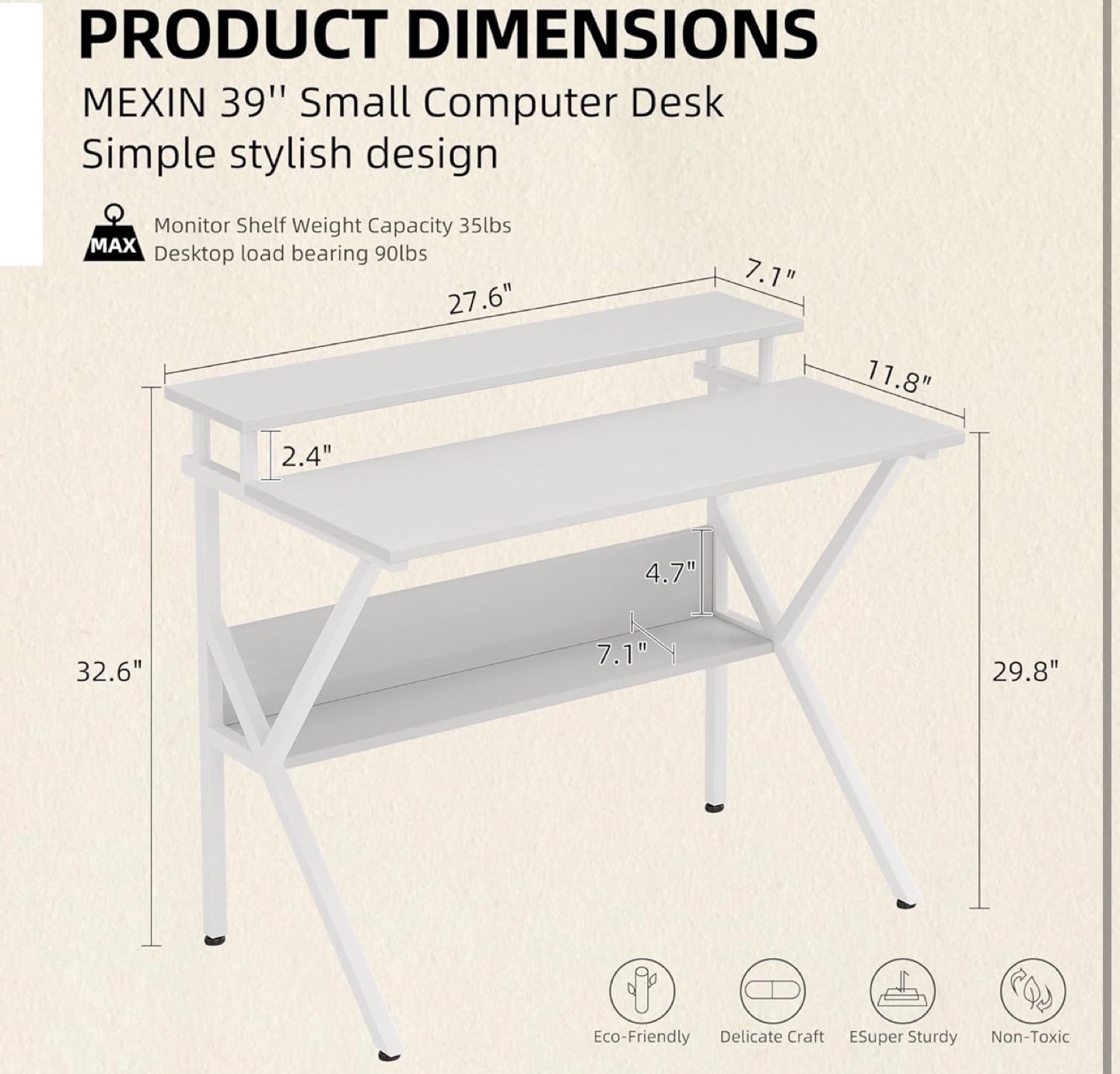 27” White Computer Desk with Shelf - photo 3