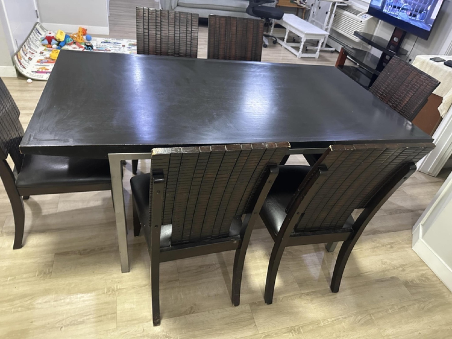 6-Piece Dining Set: Black Table & Dark Brown Chairs - photo 2