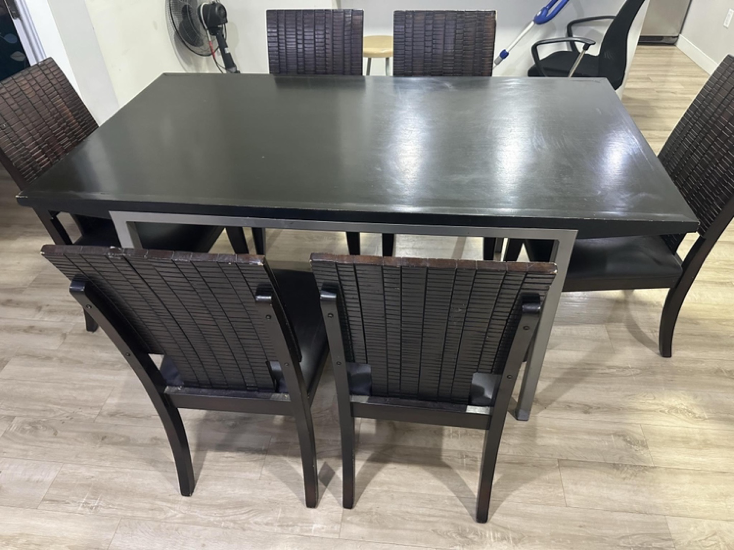 6-Piece Dining Set: Black Table & Dark Brown Chairs