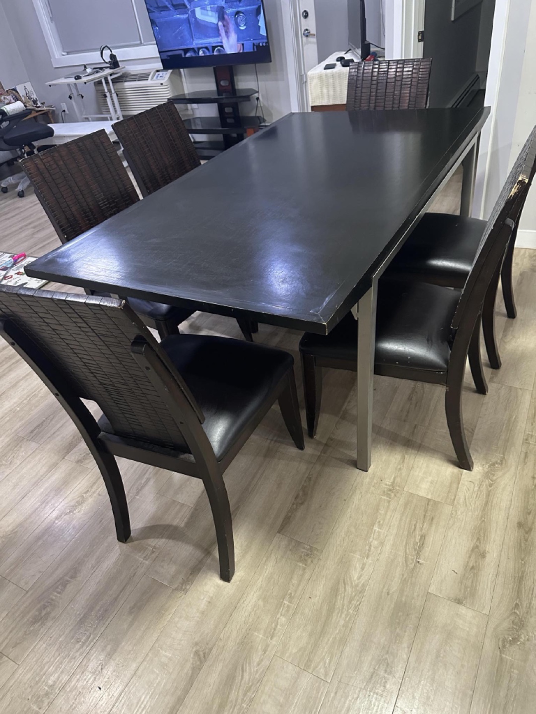 6-Piece Dining Set: Black Table & Dark Brown Chairs - photo 3