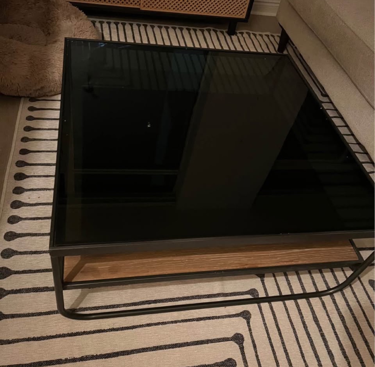 Modern Black Glass Coffee Table with Wooden Shelf - photo 3
