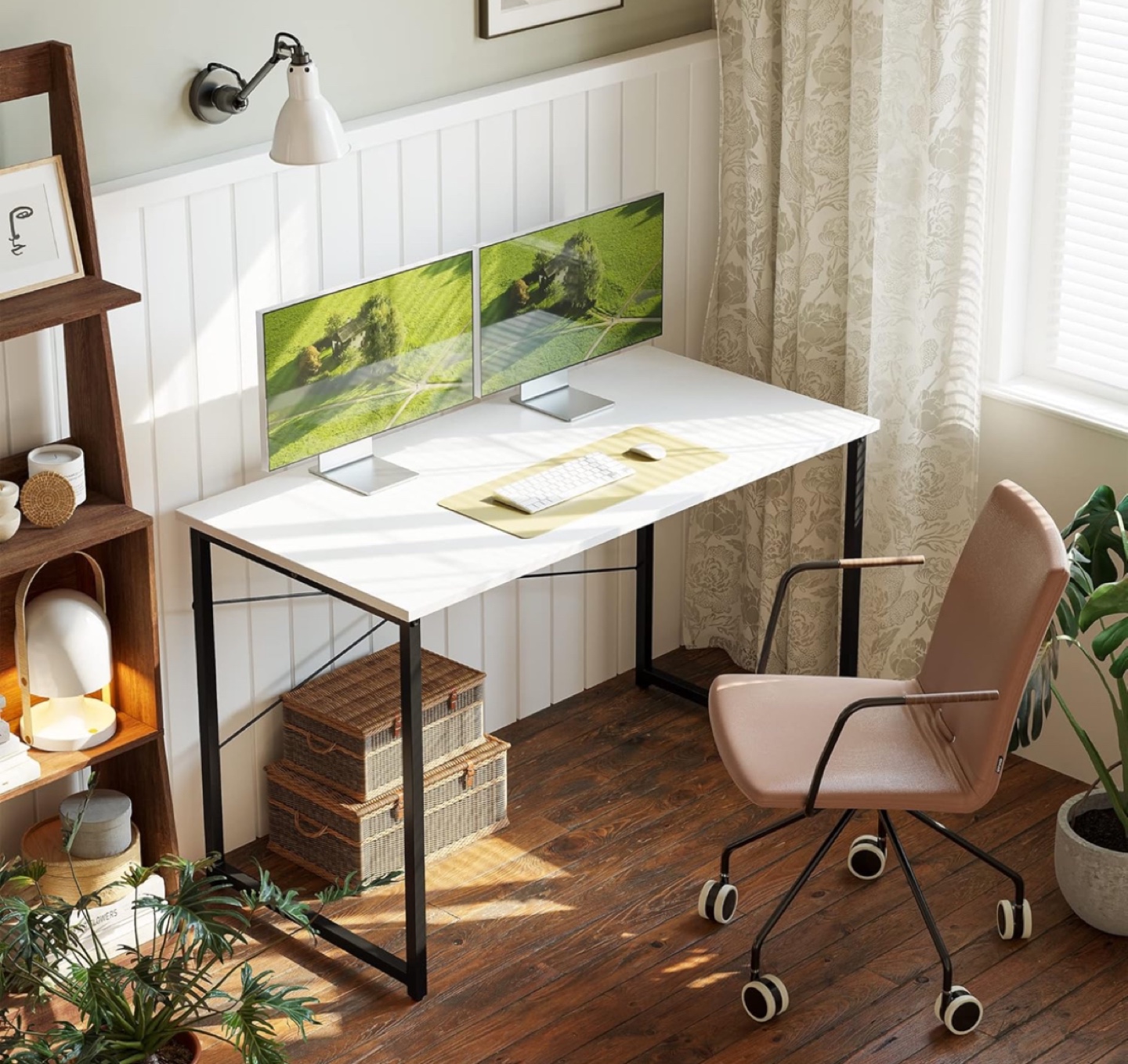 White Computer Desk with Black Metal Legs