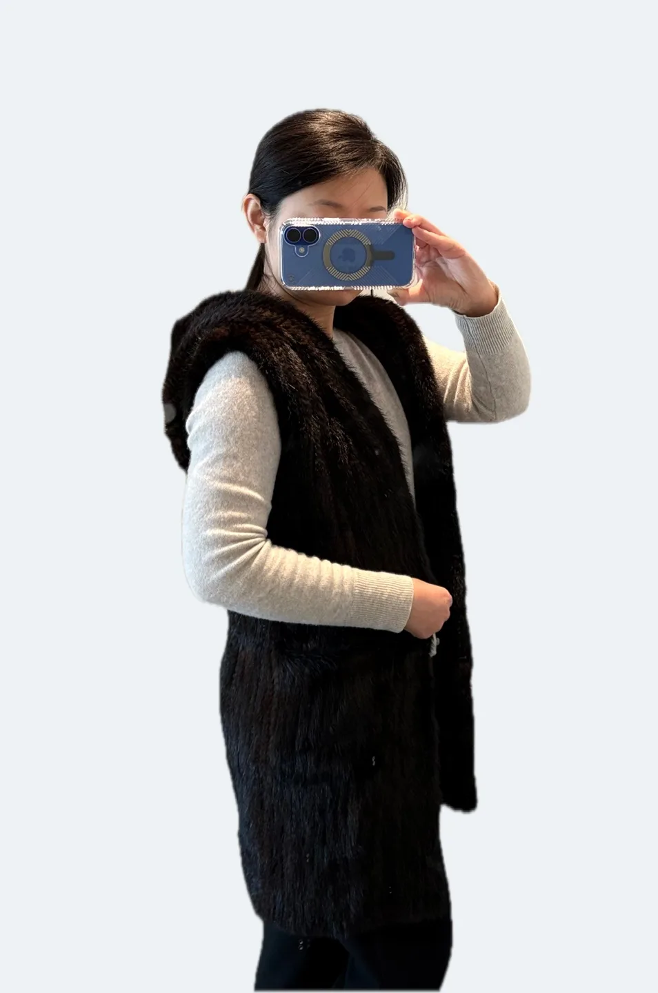 Brown Knitted Mink Fur Vest with Hood image indicator(5)