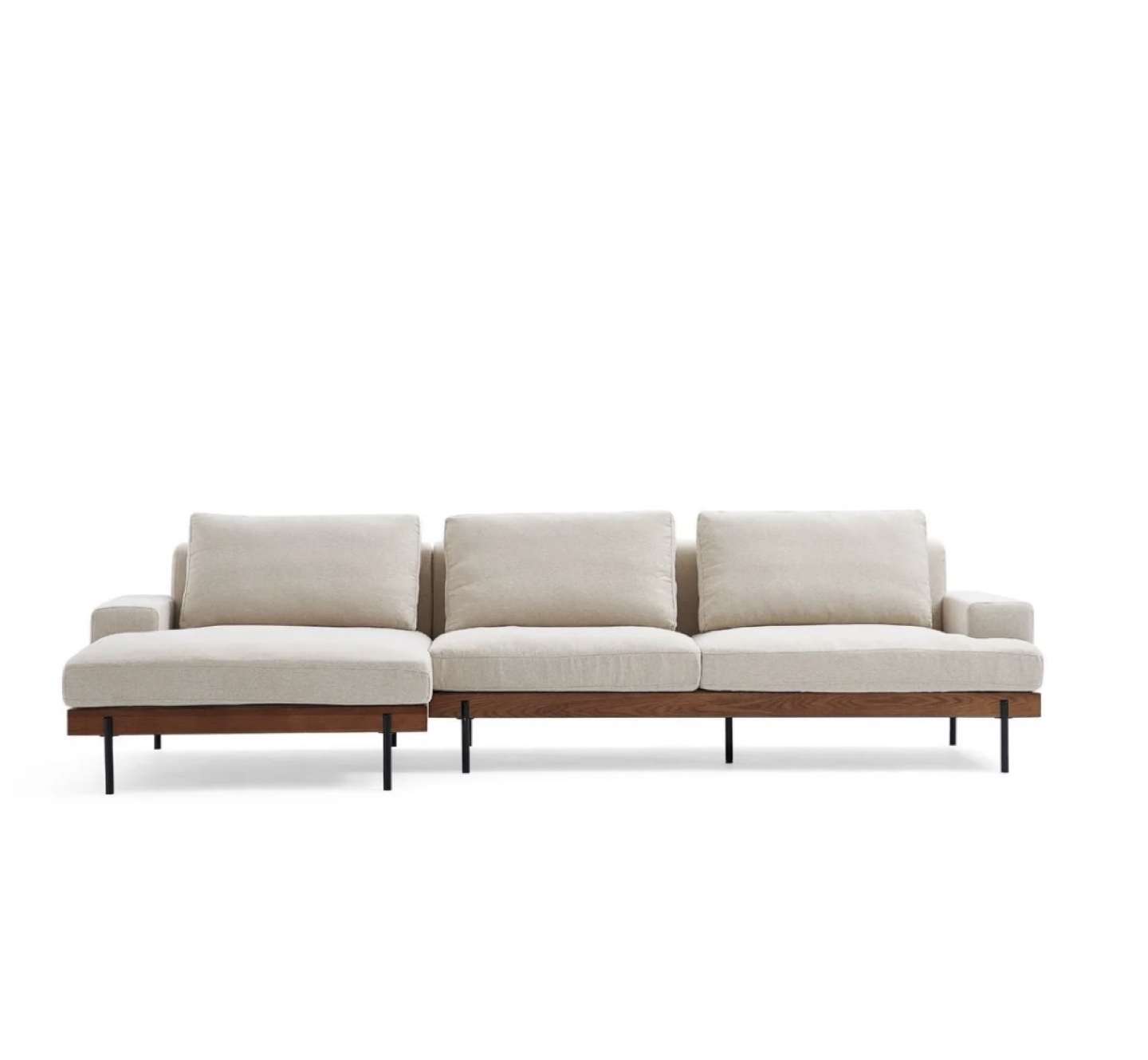 Soho Beige Sectional Sofa with Wood Legs
