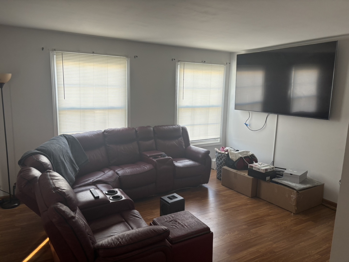 Dark Red Leather Sectional Sofa - photo 2