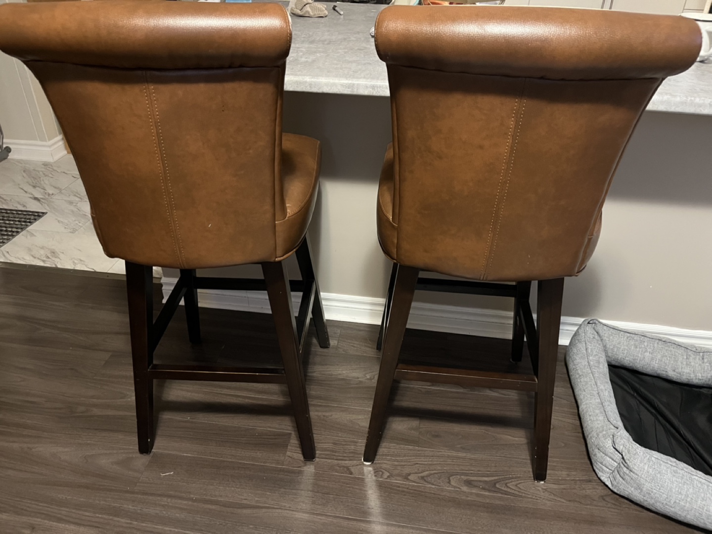 Pair of Brown Leather Bar Stools - photo 3
