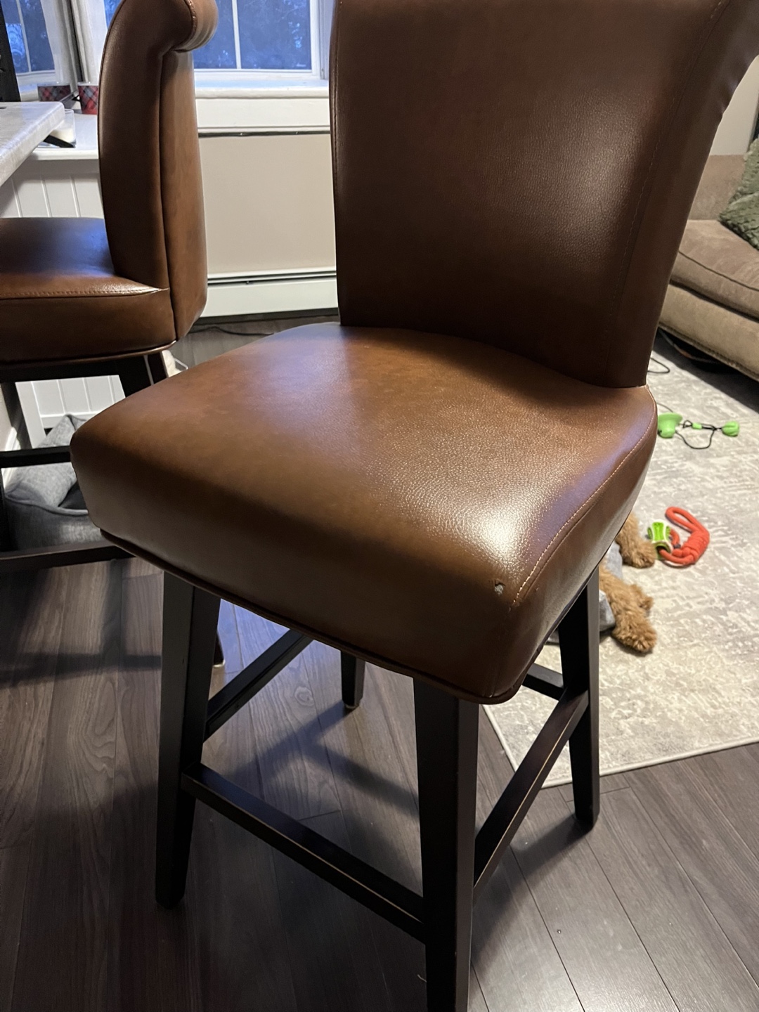 Pair of Brown Leather Bar Stools - photo 5