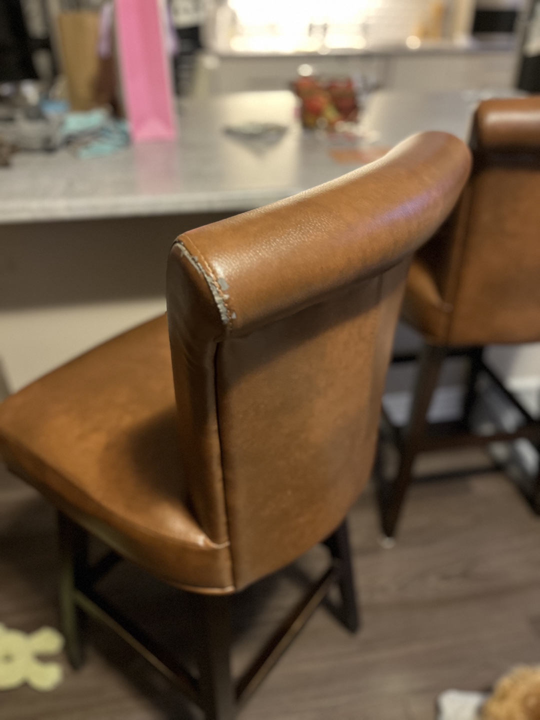 Pair of Brown Leather Bar Stools - photo 4