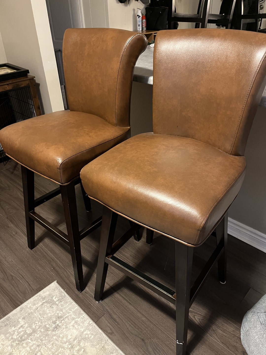 Pair of Brown Leather Bar Stools