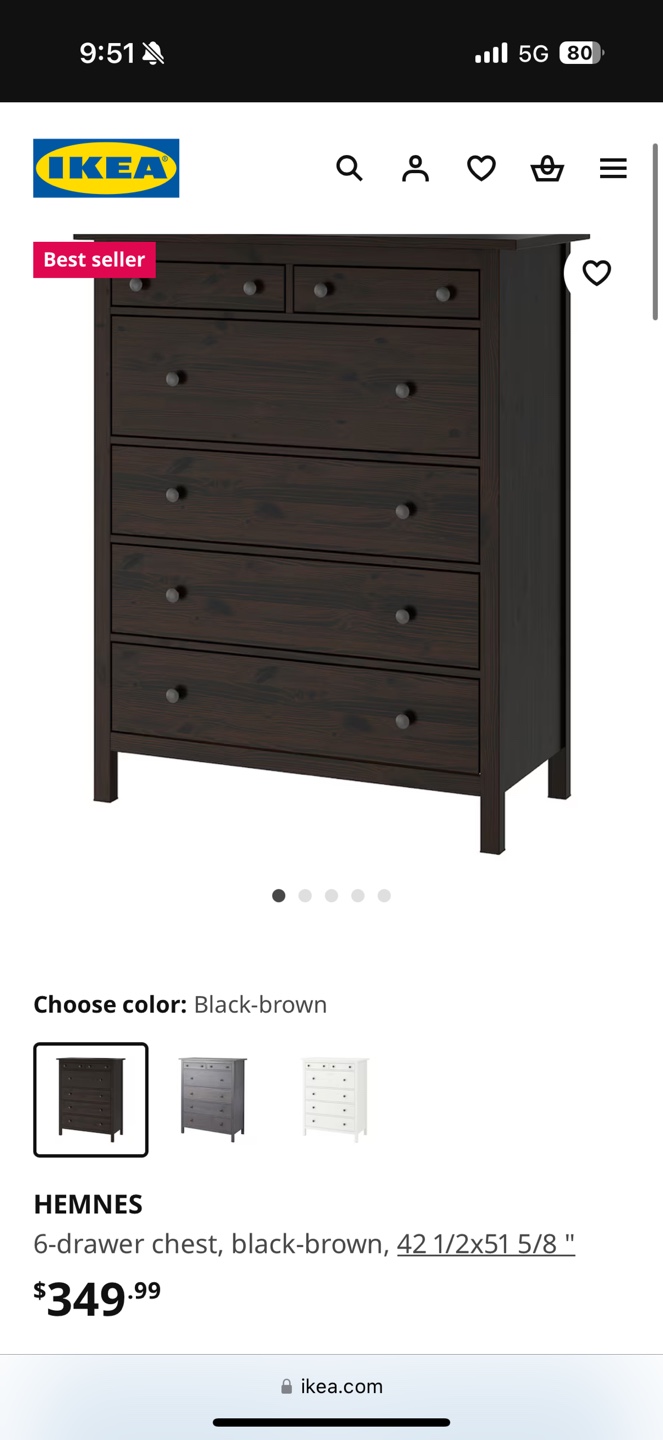 IKEA HEMNES 6-Drawer Chest - Black-Brown - photo 2