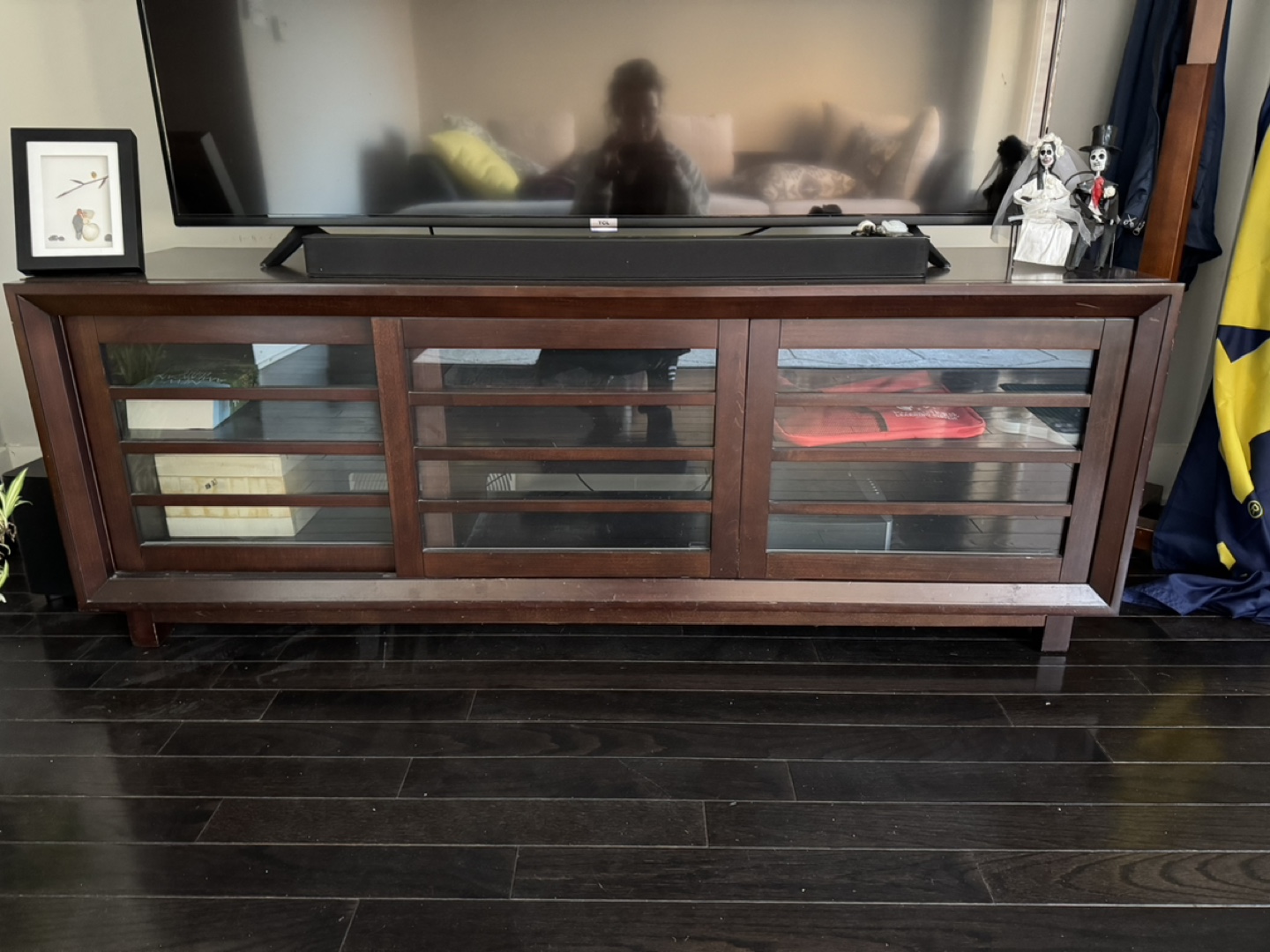 Dark Wood Sliding Door Media Console