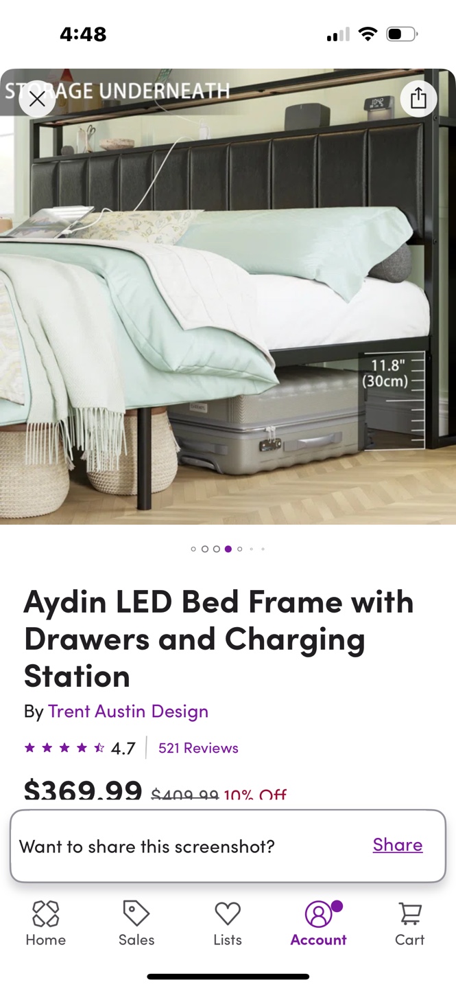 King Size Aydin LED Bed Frame with Drawers and Charging Station - photo 4