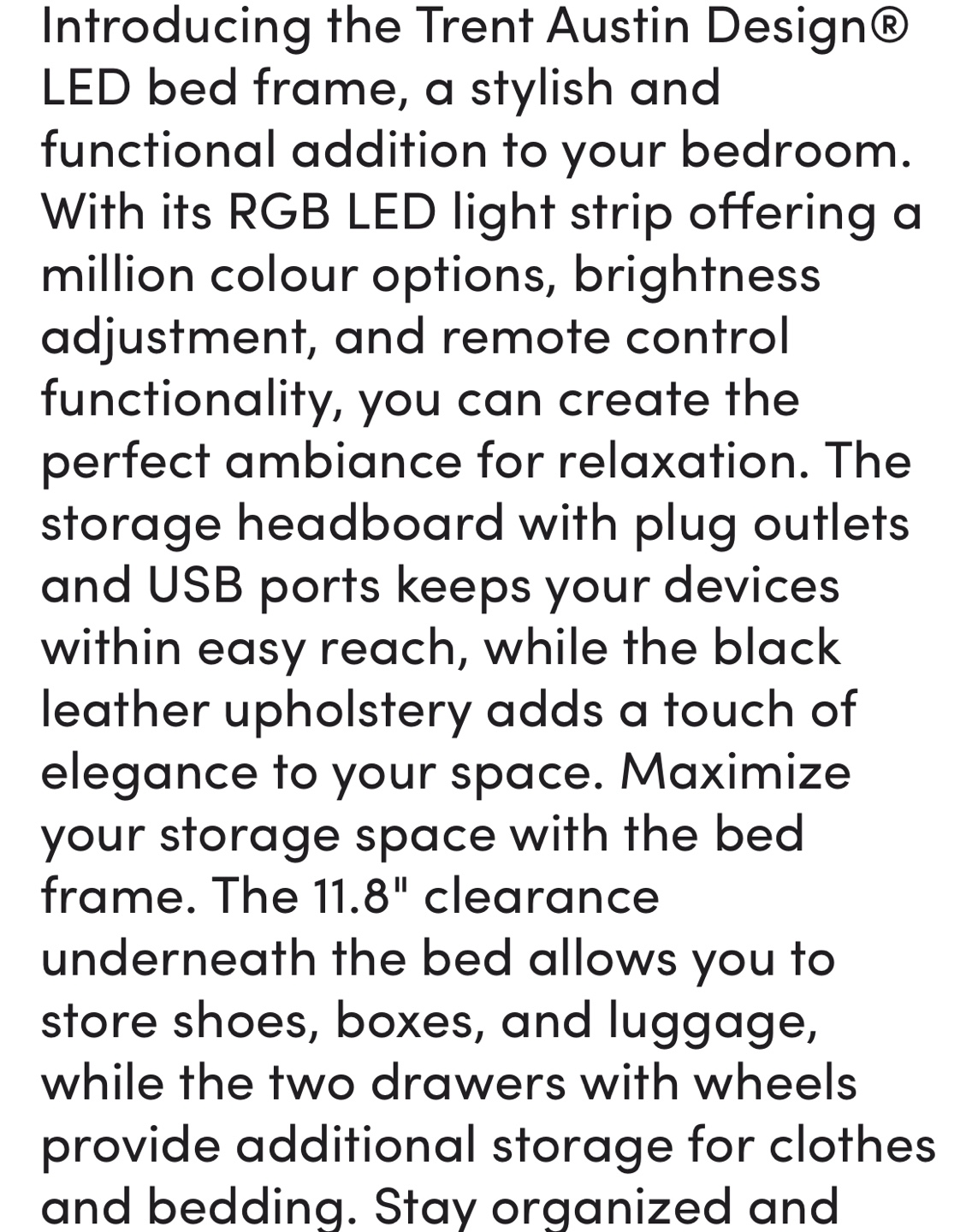 King Size Aydin LED Bed Frame with Drawers and Charging Station - photo 5