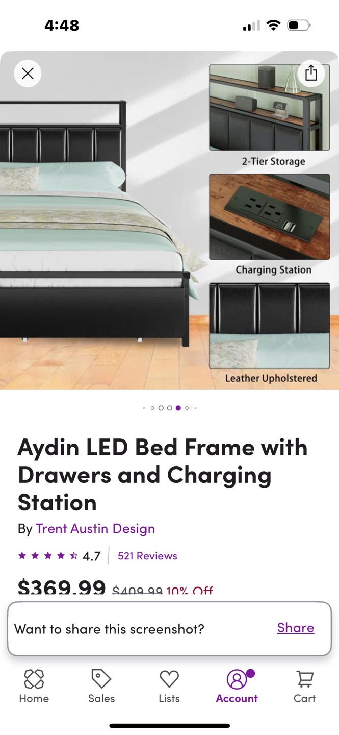 King Size Aydin LED Bed Frame with Drawers and Charging Station - photo 3