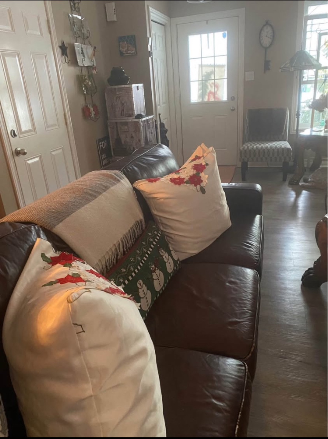 Brown leather sofa 7 feet long