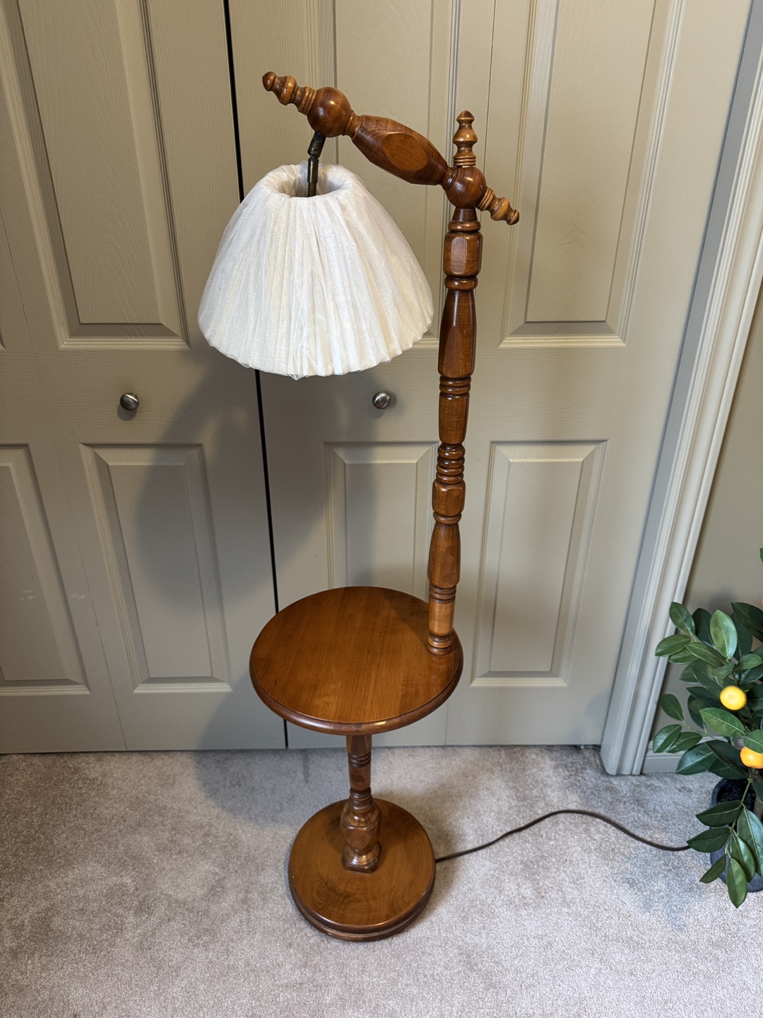 Vintage Wooden Floor Lamp with Side Table