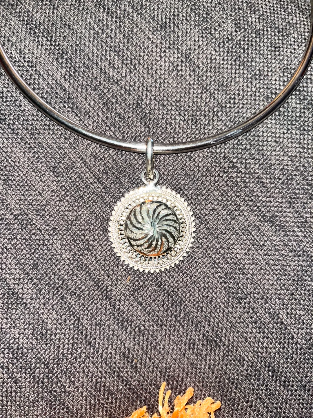 Sterling Silver Necklace with Intricate Circular Pendant image indicator(2)