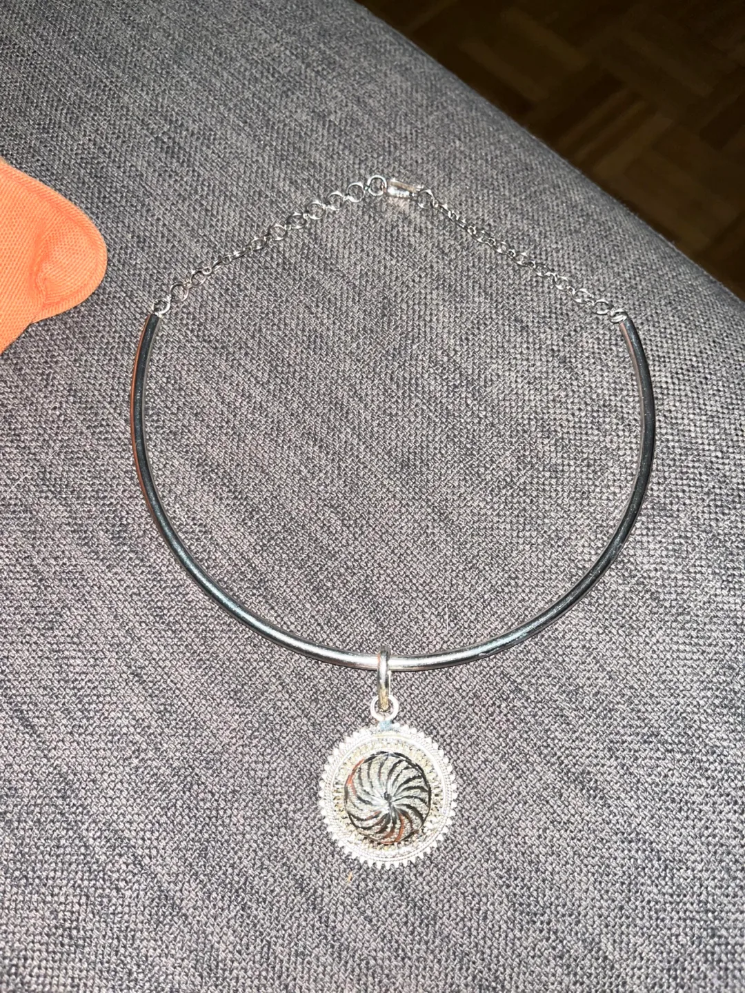 Sterling Silver Necklace with Intricate Circular Pendant image indicator(10)