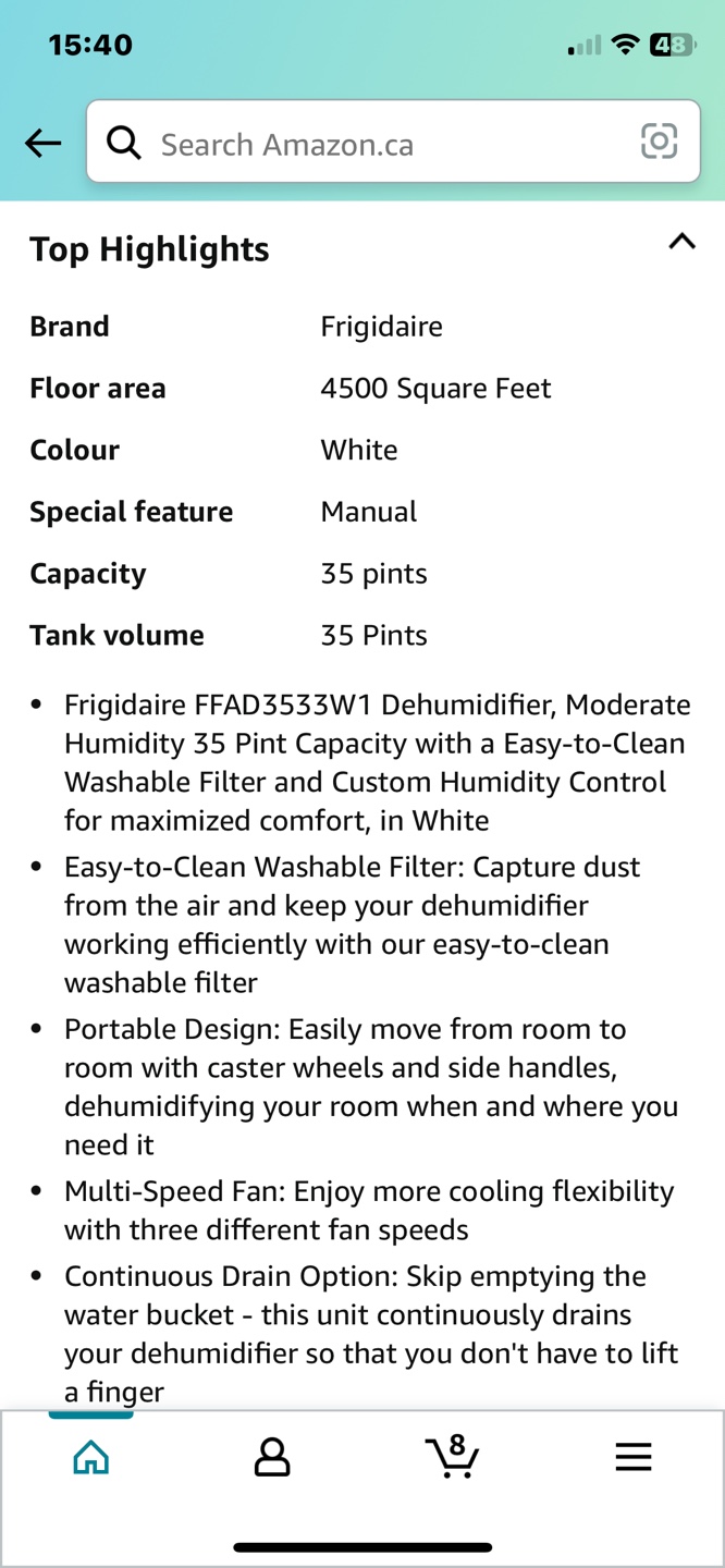 Frigidaire FFAD3533W1 35 Pint Dehumidifier - photo 4