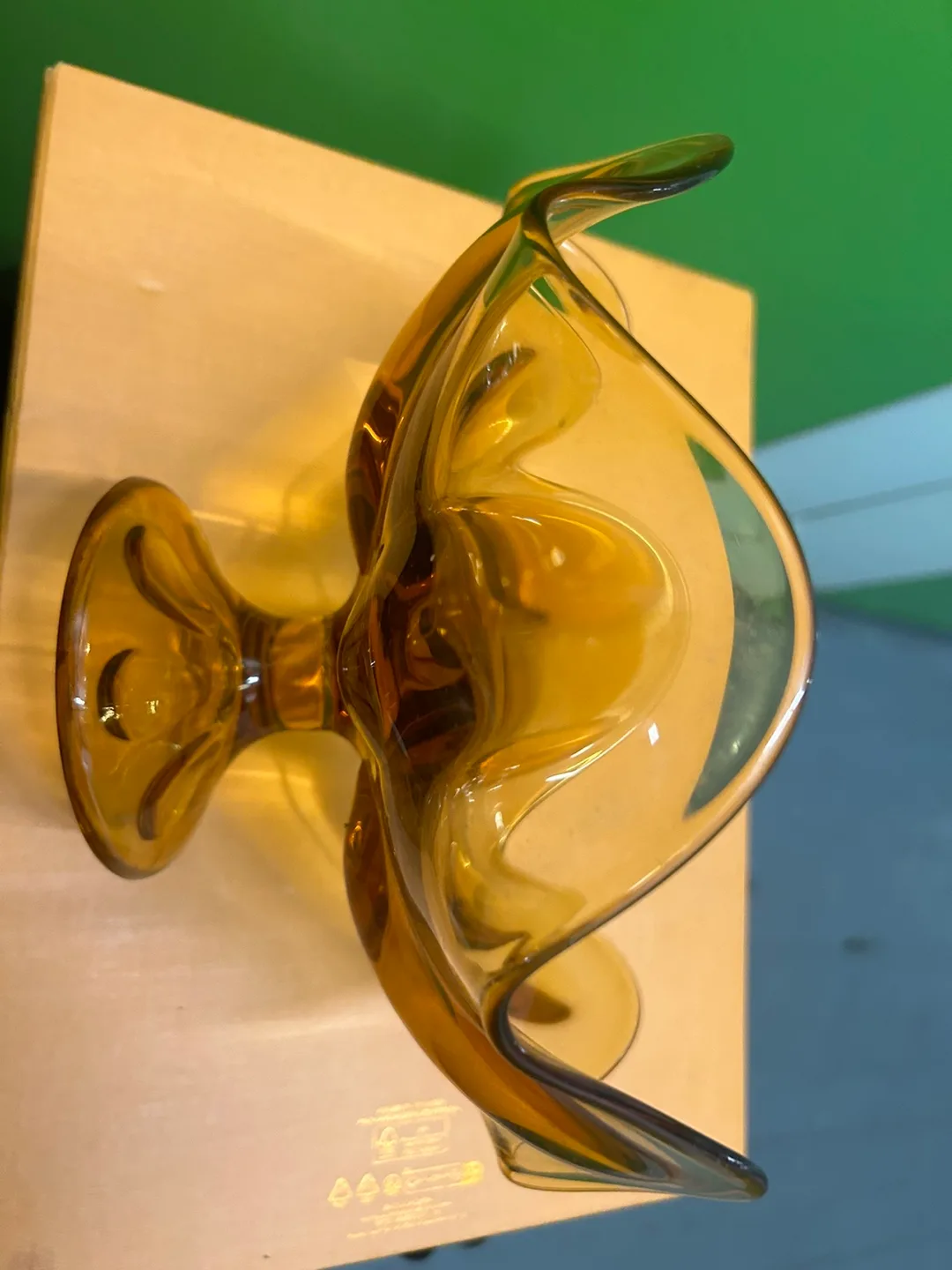 VIKING GLASS AMBER COLORED PEDESTAL TABLE BOWL image indicator(8)