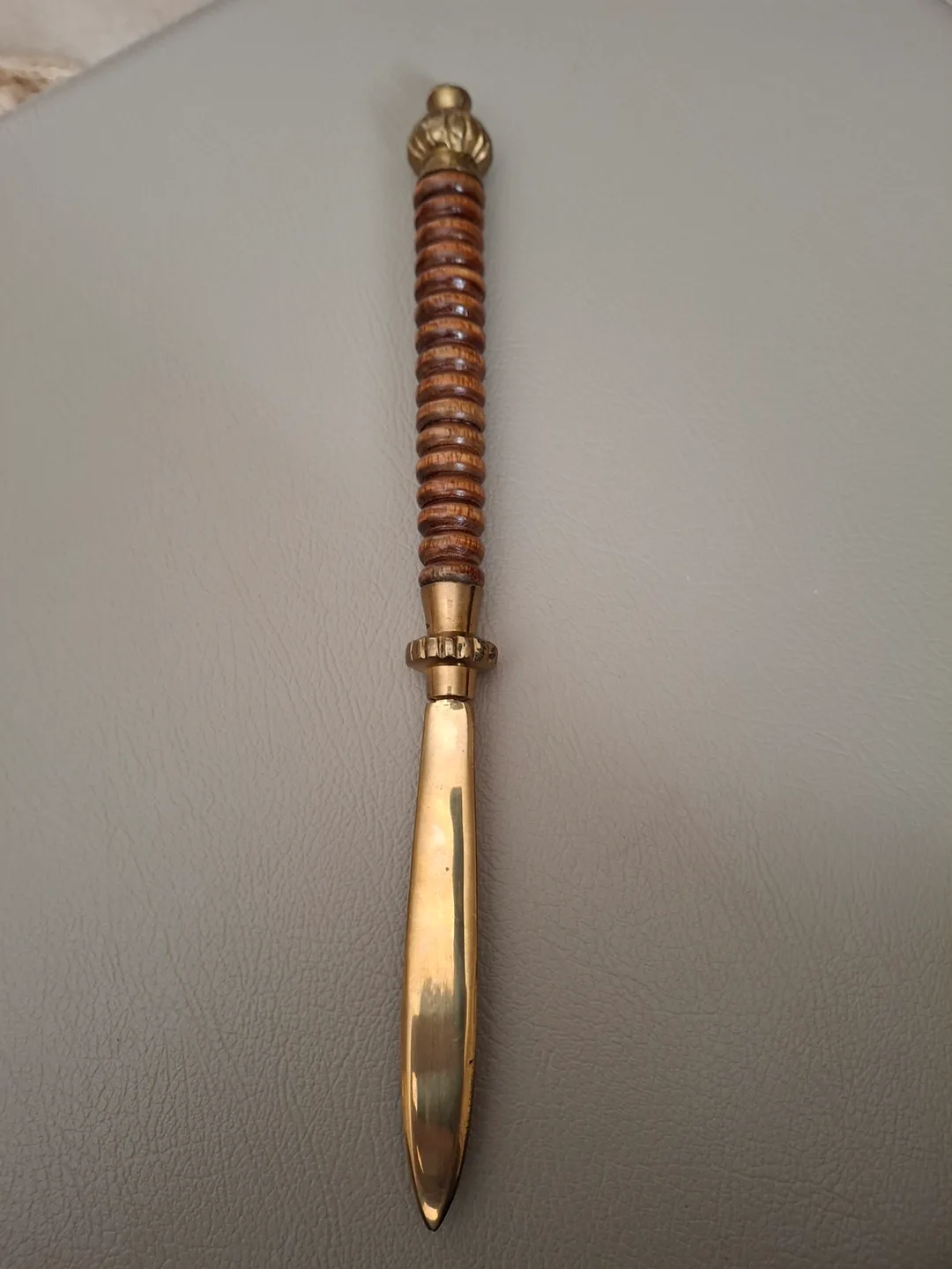 Vintage brass letter opener with wood handle image indicator(2)