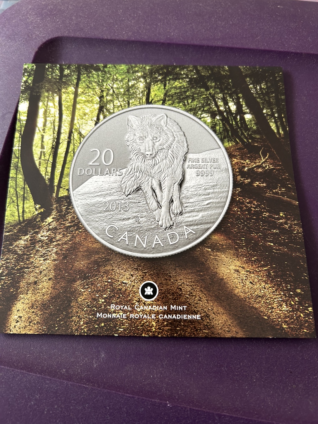 2013 Royal Canadian Mint $20 Silver Wolf Coin