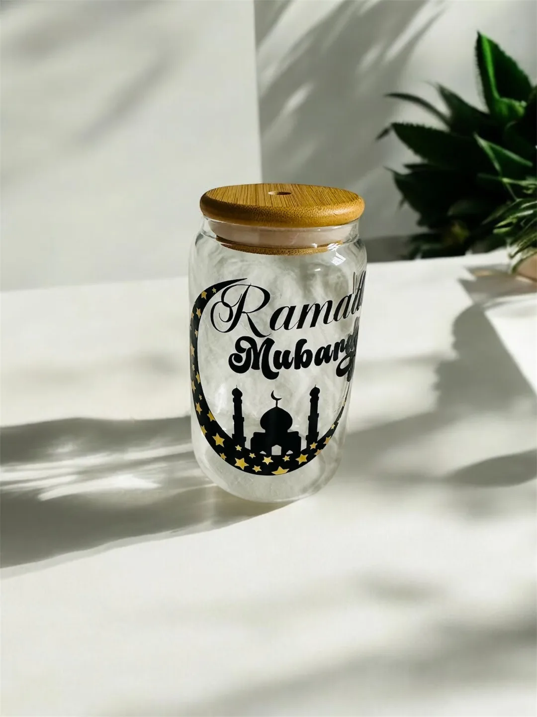 Glass jar with bamboo lid, Ramadan and butterfly designs image indicator(2)