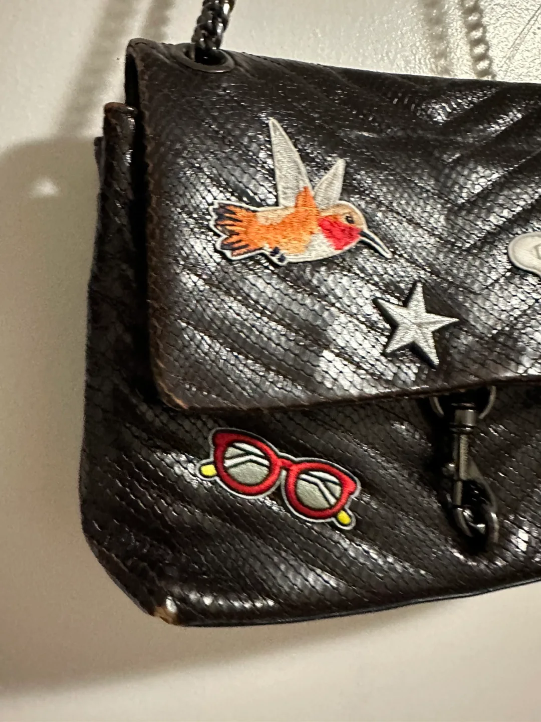 Rebecca Minkoff Brown Leather Crossbody Bag with Patches image indicator(4)