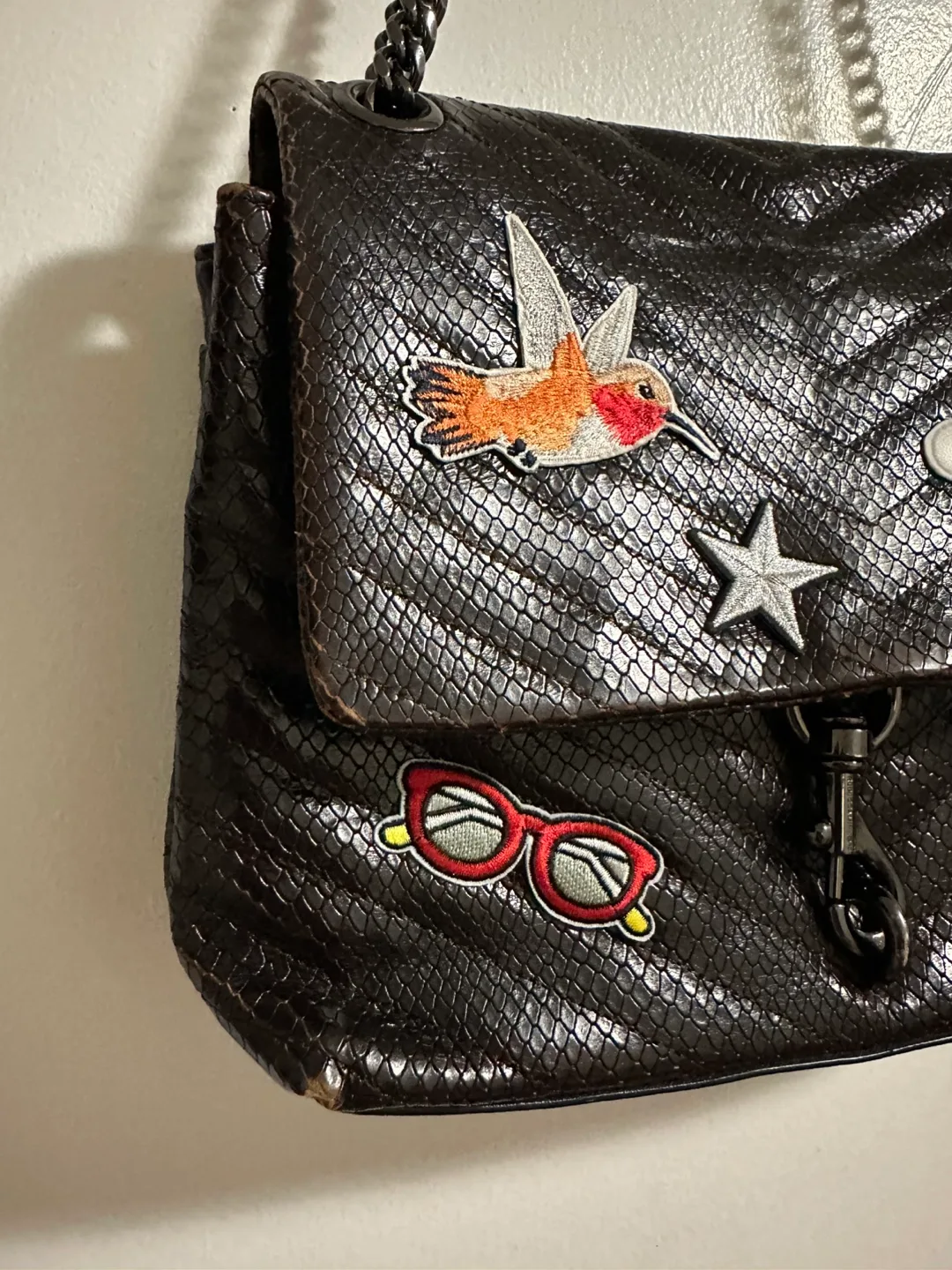 Rebecca Minkoff Brown Leather Crossbody Bag with Patches image indicator(3)