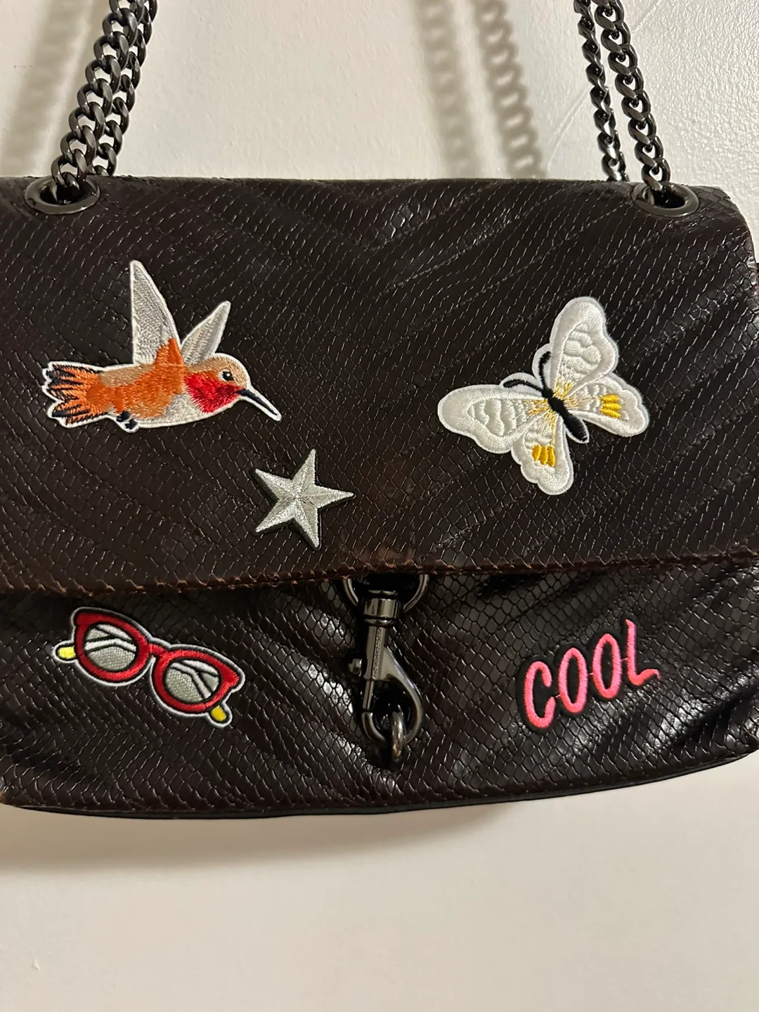 Rebecca Minkoff Brown Leather Crossbody Bag with Patches image indicator(2)