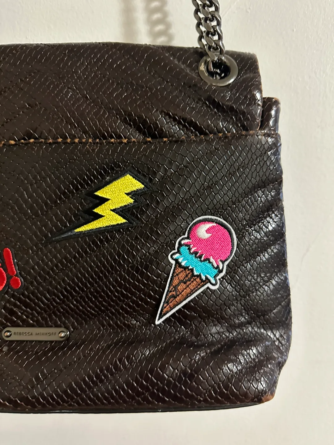 Rebecca Minkoff Brown Leather Crossbody Bag with Patches image indicator(8)