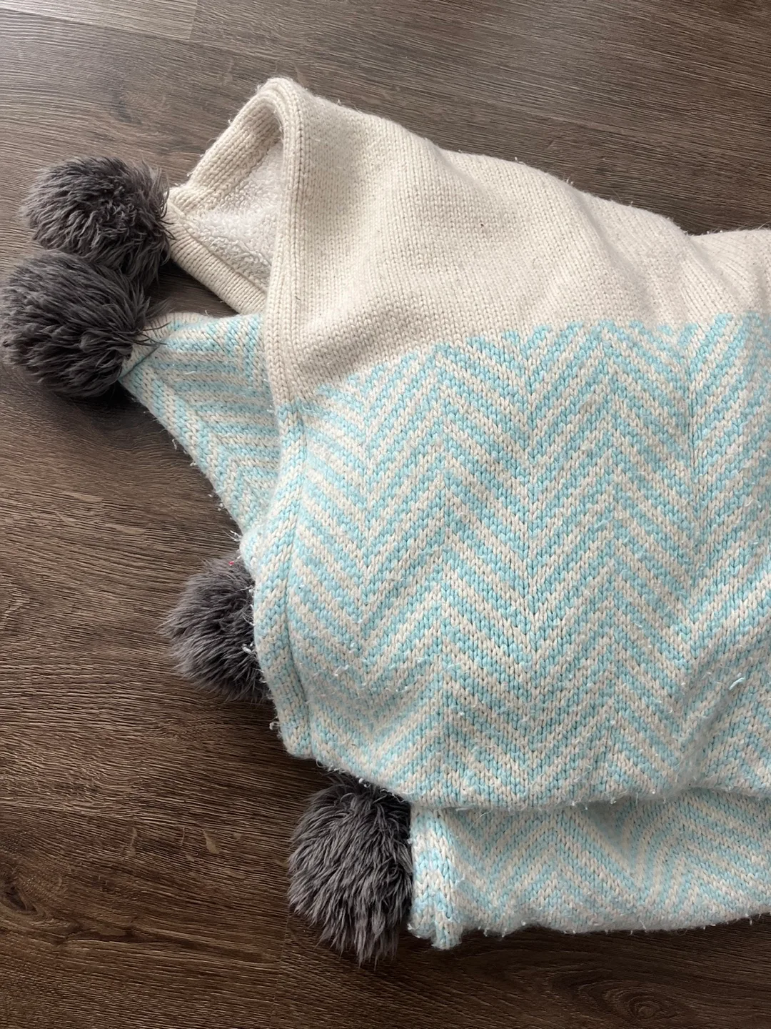 Indigo Knit Throw Blanket with Pom-Poms image indicator(3)