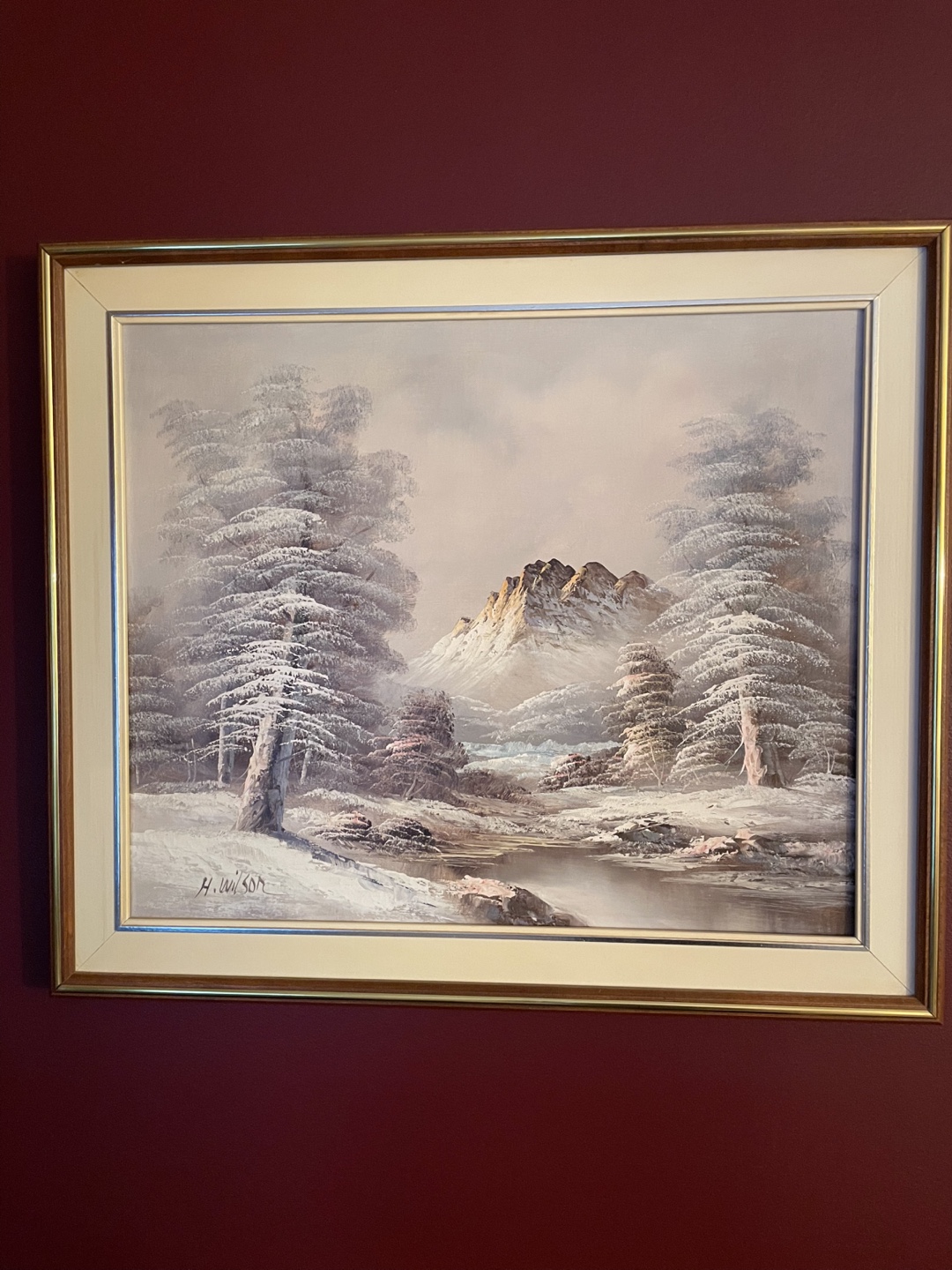 Vintage Winter Landscape Painting by H. Wilson
