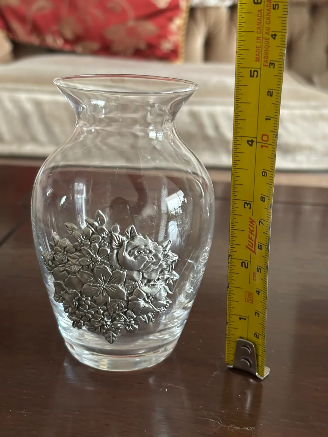 Beautiful Glass Vase with Pewter Floral Design image indicator(2)