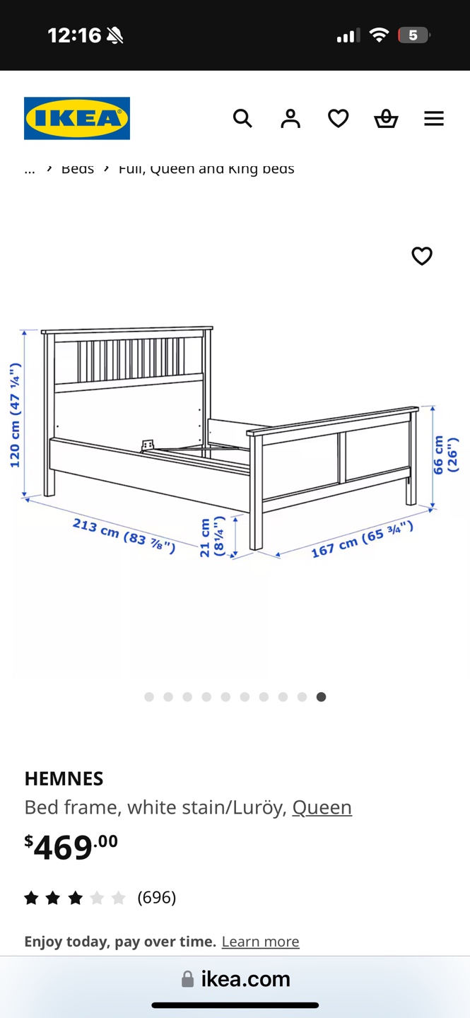 IKEA HEMNES Queen Bed Frame - White - photo 3
