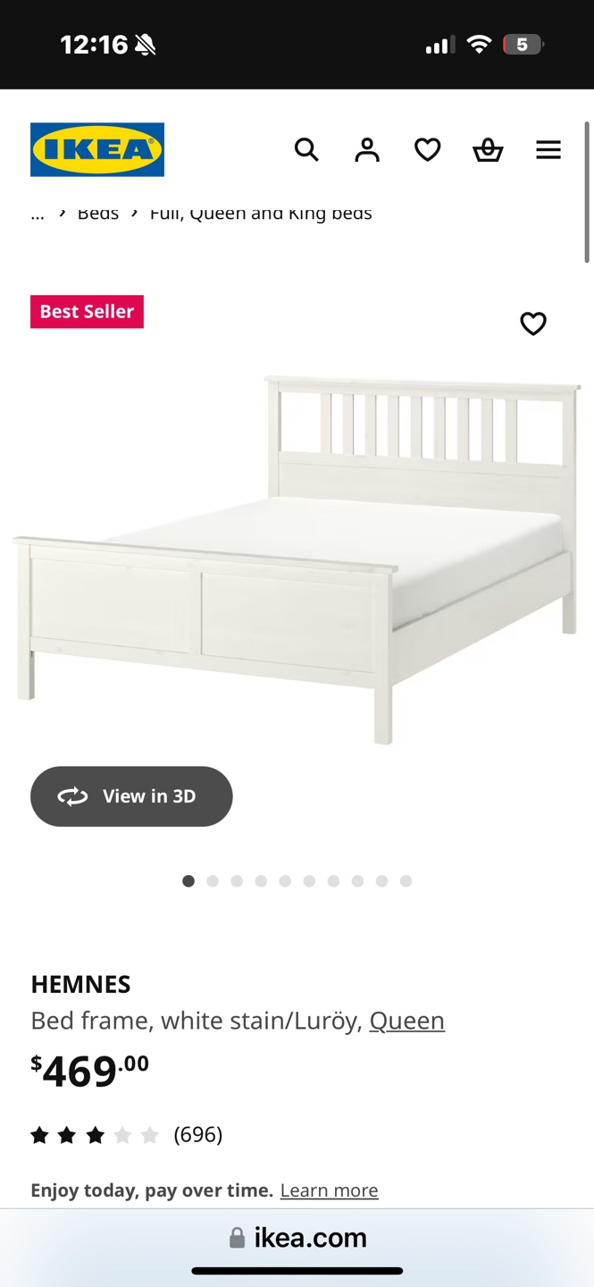 IKEA HEMNES Queen Bed Frame - White