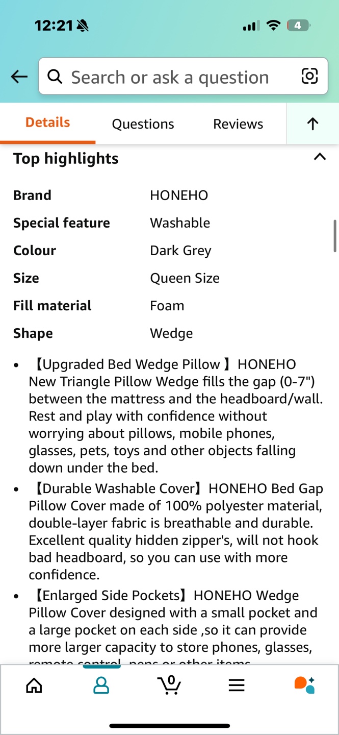 HONEHO Queen Bed Wedge Pillow - Dark Grey - photo 2