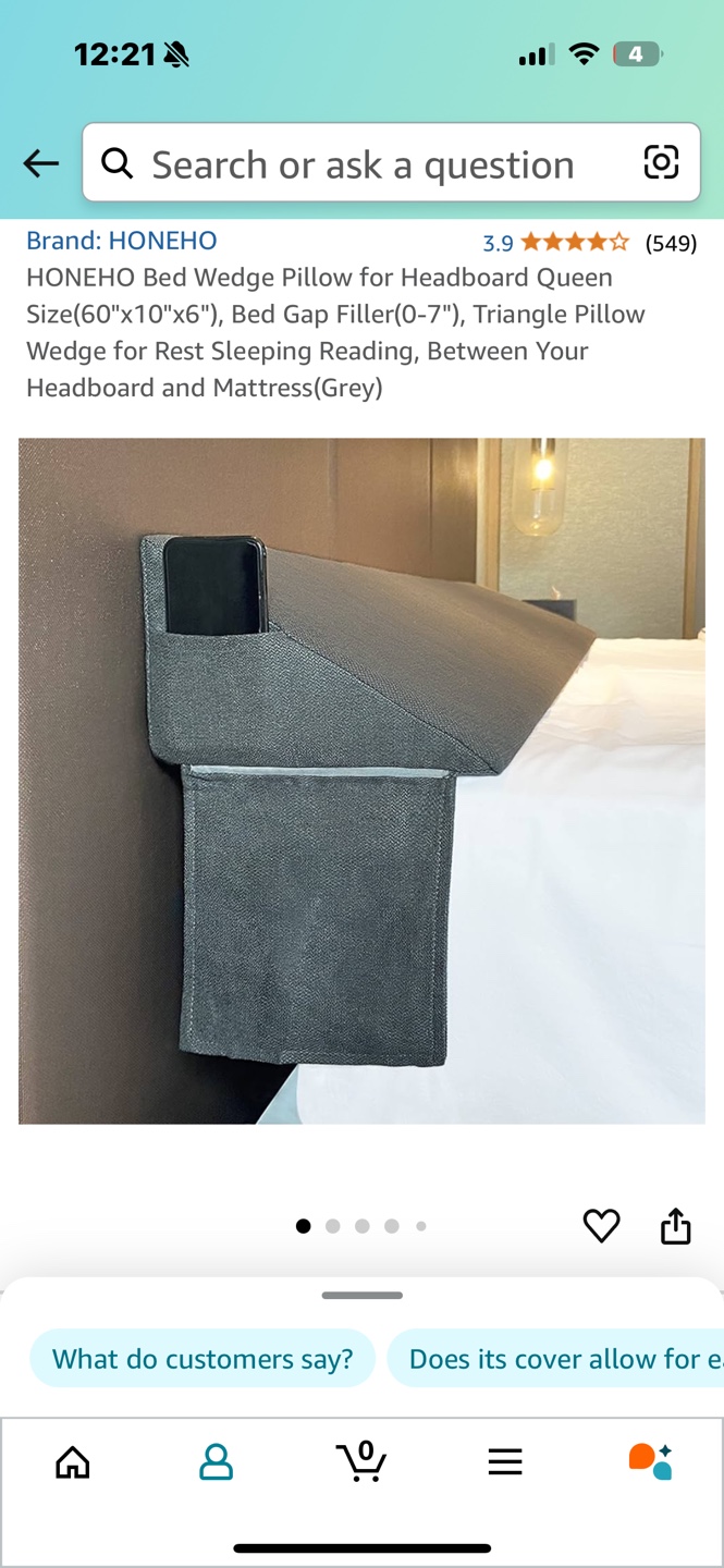 HONEHO Queen Bed Wedge Pillow - Dark Grey