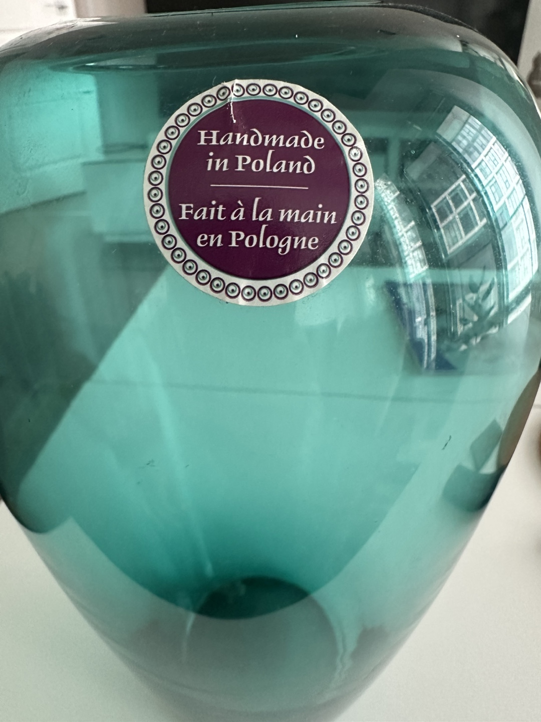 Teal Glass Vase - Handmade in Poland - photo 3